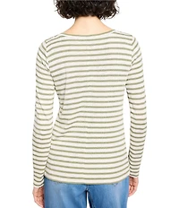 NIC + ZOE Stripe Knit Boat Neck Long Sleeve Top