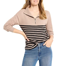 NIC + ZOE Stripe Knit Quarter-Zip Mock Neck Long Sleeve Sweater