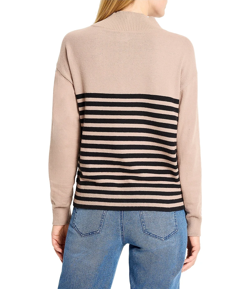 NIC + ZOE Stripe Knit Quarter-Zip Mock Neck Long Sleeve Sweater