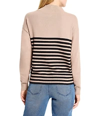 NIC + ZOE Stripe Knit Quarter-Zip Mock Neck Long Sleeve Sweater
