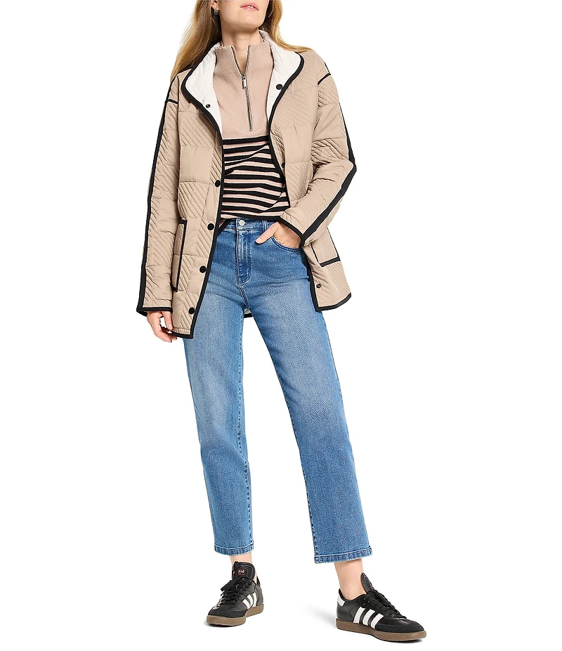 NIC + ZOE Stripe Knit Quarter-Zip Mock Neck Long Sleeve Sweater