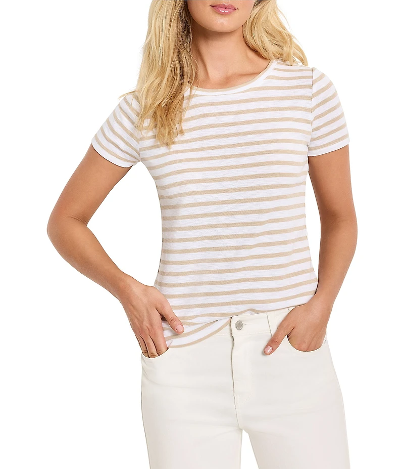 NIC + ZOE Stripe Knit Scoop Neck Short Sleeve Tee