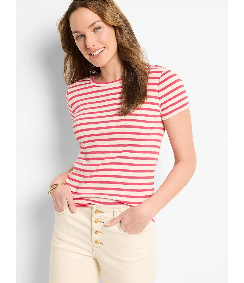 NIC + ZOE Stripe Knit Scoop Neck Short Sleeve Tee