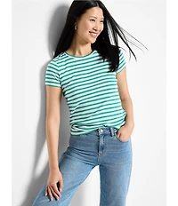 NIC + ZOE Stripe Knit Scoop Neck Short Sleeve Tee