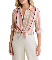 nz by NIC + ZOE Stripe Point Collar Long Sleeve Button Front Shirt