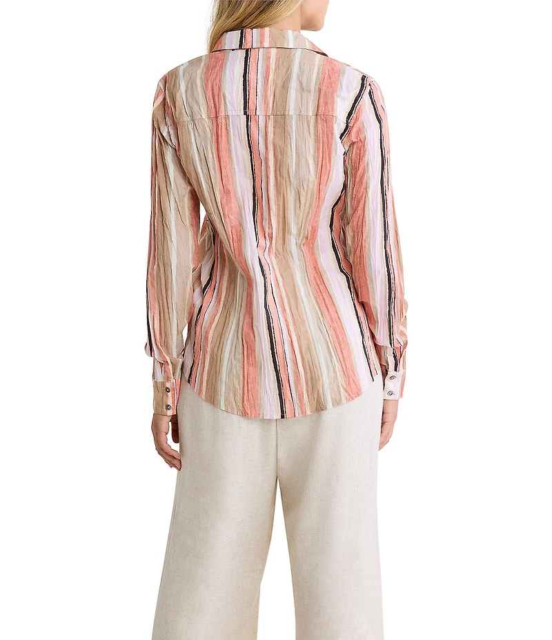 nz by NIC + ZOE Stripe Point Collar Long Sleeve Button Front Shirt