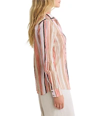 nz by NIC + ZOE Stripe Point Collar Long Sleeve Button Front Shirt