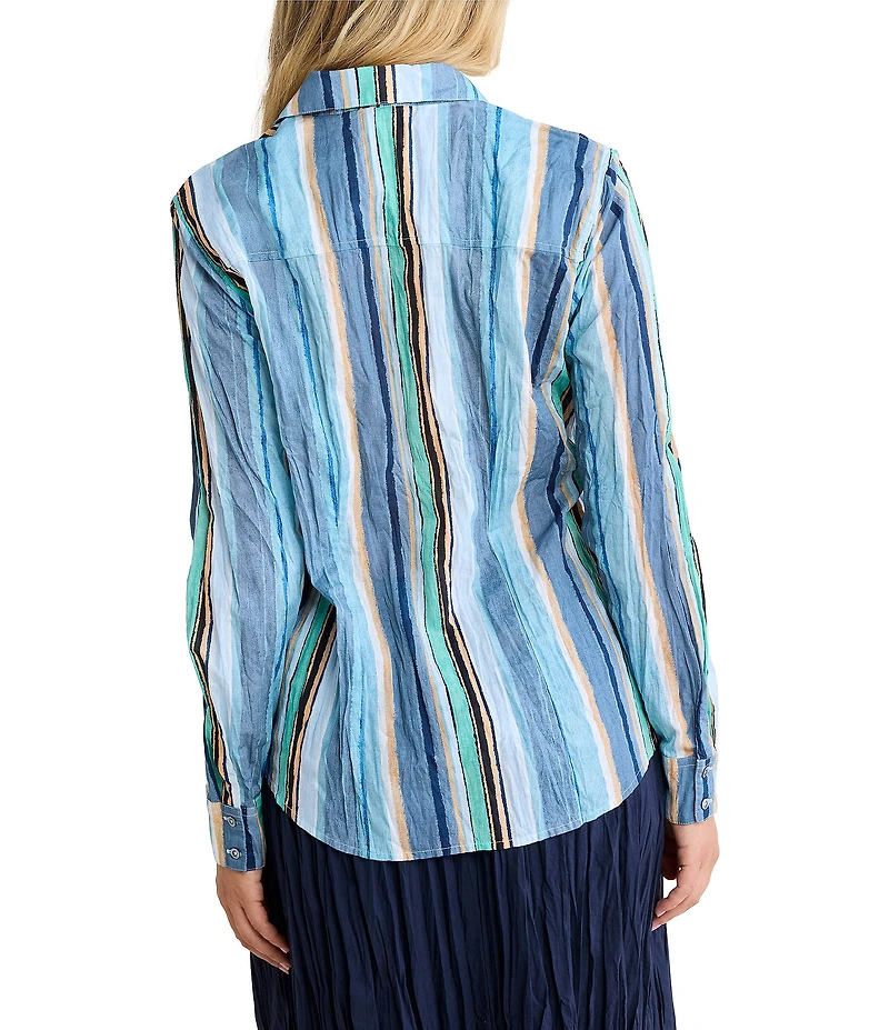 nz by NIC + ZOE Stripe Point Collar Long Sleeve Button Front Shirt