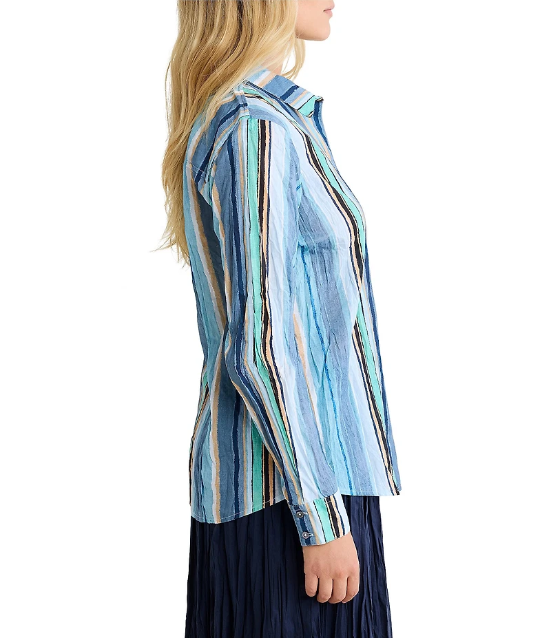 nz by NIC + ZOE Stripe Point Collar Long Sleeve Button Front Shirt