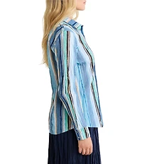 nz by NIC + ZOE Stripe Point Collar Long Sleeve Button Front Shirt