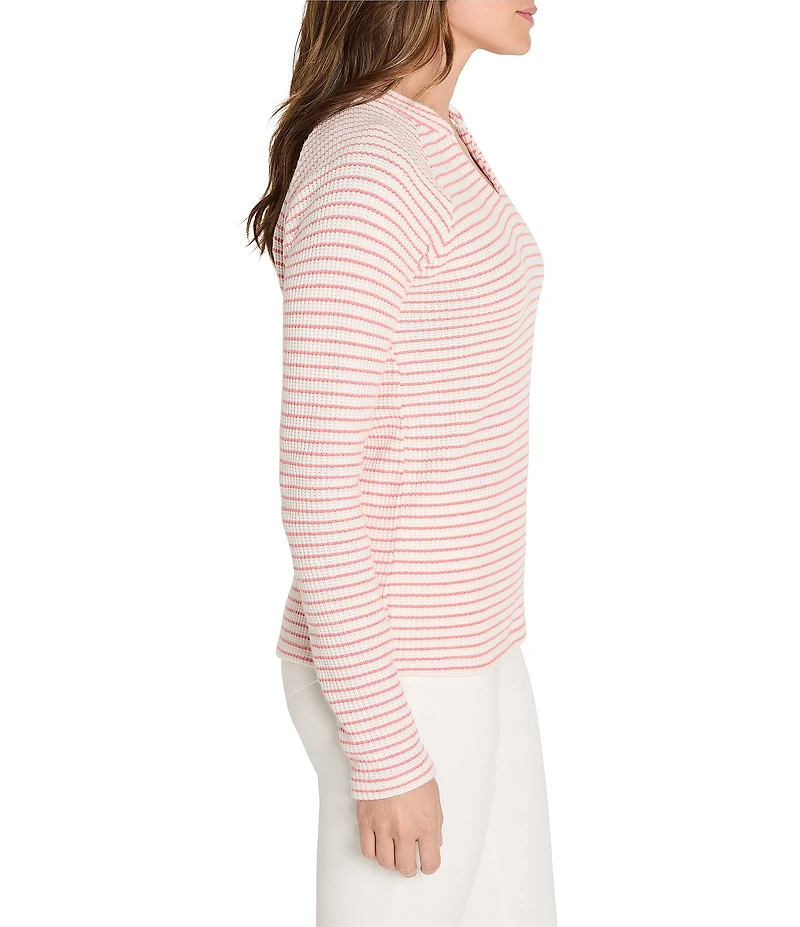 NIC + ZOE Stripe Soft Thermal Split Neck Long Sleeve Top
