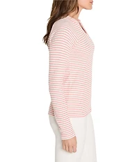 NIC + ZOE Stripe Soft Thermal Split Neck Long Sleeve Top
