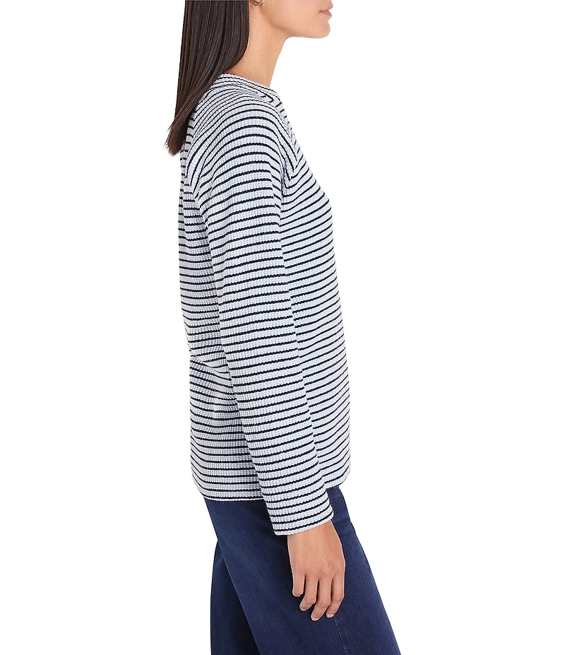 NIC + ZOE Stripe Soft Thermal Split Neck Long Sleeve Top