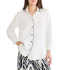 NIC + ZOE Stripe Trim Linen Shirt Collar Bracelet Sleeve Shirt