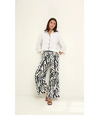 NIC + ZOE Stripe Trim Linen Shirt Collar Bracelet Sleeve Shirt