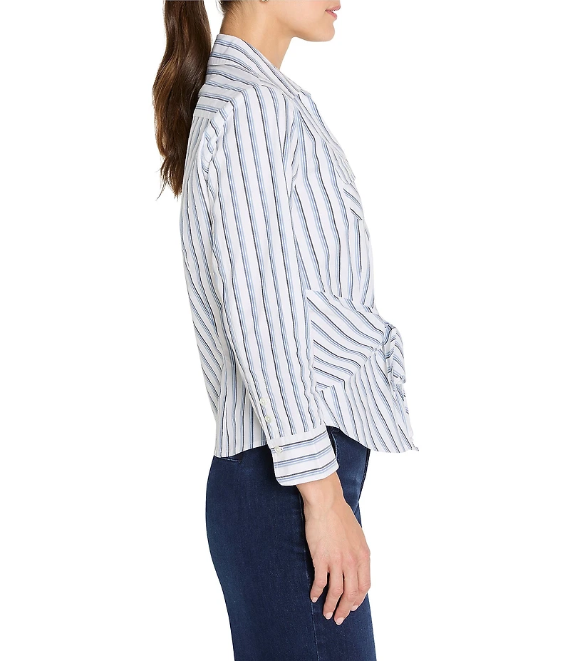 NIC + ZOE Striped Iconic Tie Front V-Neck Shirt Collar 3/4 Sleeve Shirt