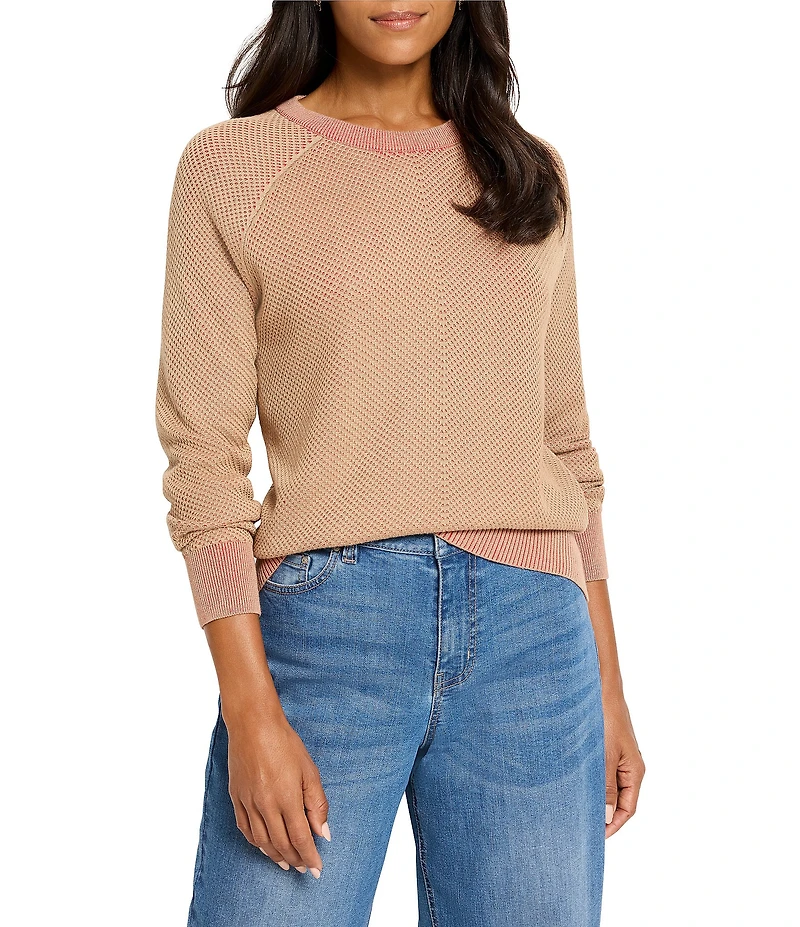 NIC + ZOE Subtle Stripe Textured Knit Round Neck Long Sleeve Sweater