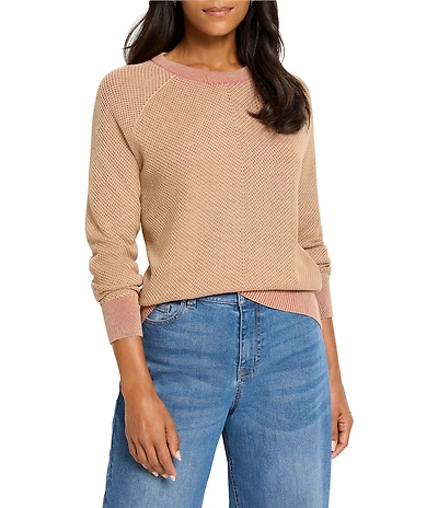 NIC + ZOE Subtle Stripe Textured Knit Round Neck Long Sleeve Sweater