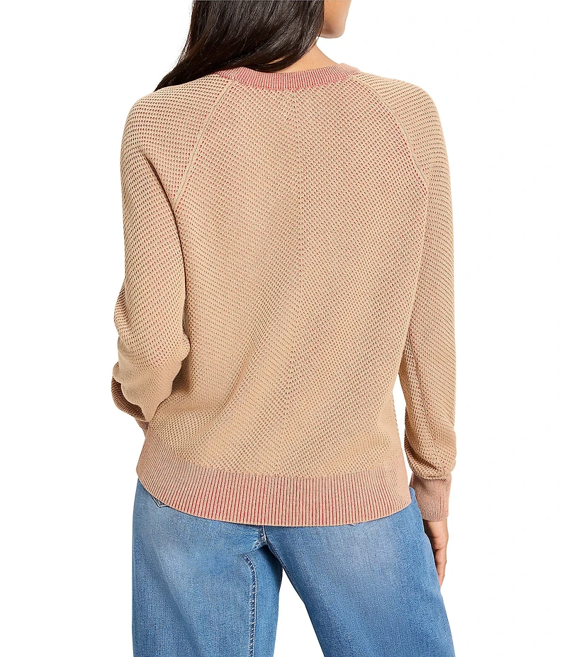 NIC + ZOE Subtle Stripe Textured Knit Round Neck Long Sleeve Sweater