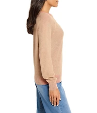 NIC + ZOE Subtle Stripe Textured Knit Round Neck Long Sleeve Sweater