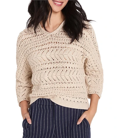 NIC + ZOE Tape Yarn Stitch V-Neck Bracelet Dolman Sleeve Sweater
