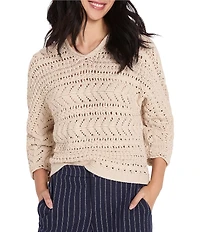 NIC + ZOE Tape Yarn Stitch V-Neck Bracelet Dolman Sleeve Sweater