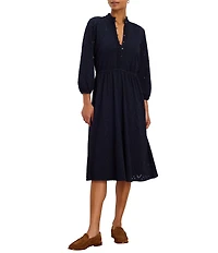 NIC + ZOE Teatime Knit Eyelet Split V-Neck Bracelet Sleeve Dress