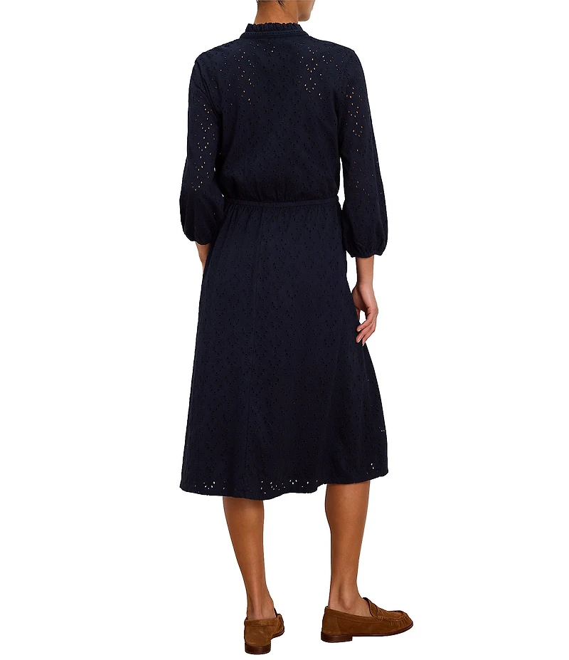 NIC + ZOE Teatime Knit Eyelet Split V-Neck Bracelet Sleeve Dress