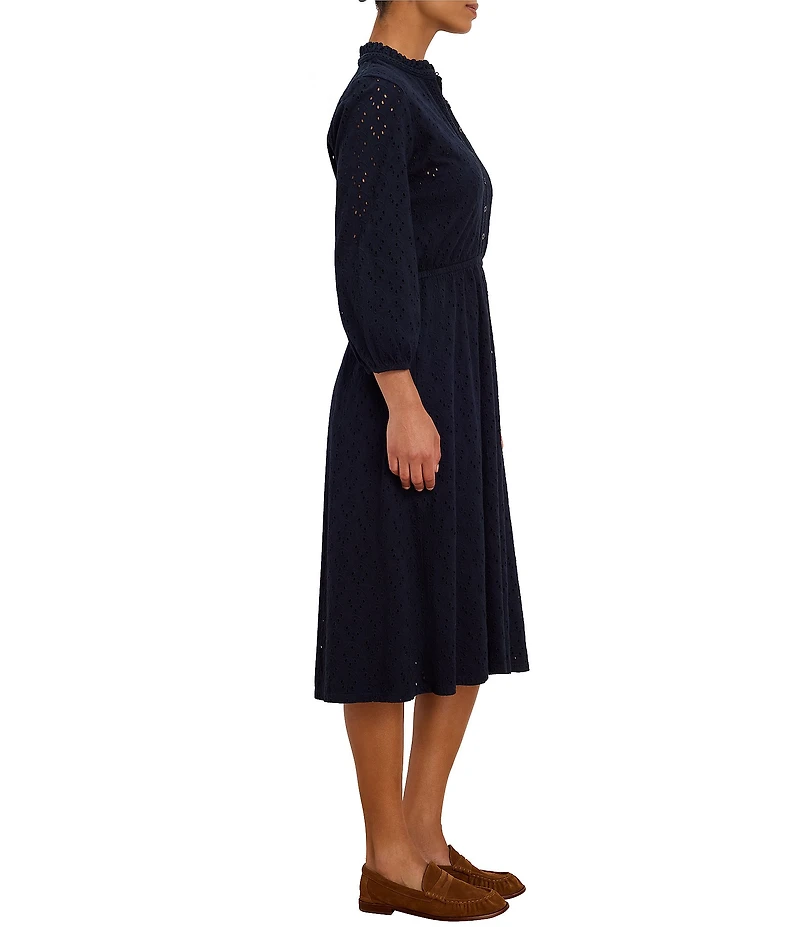 NIC + ZOE Teatime Knit Eyelet Split V-Neck Bracelet Sleeve Dress