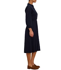 NIC + ZOE Teatime Knit Eyelet Split V-Neck Bracelet Sleeve Dress