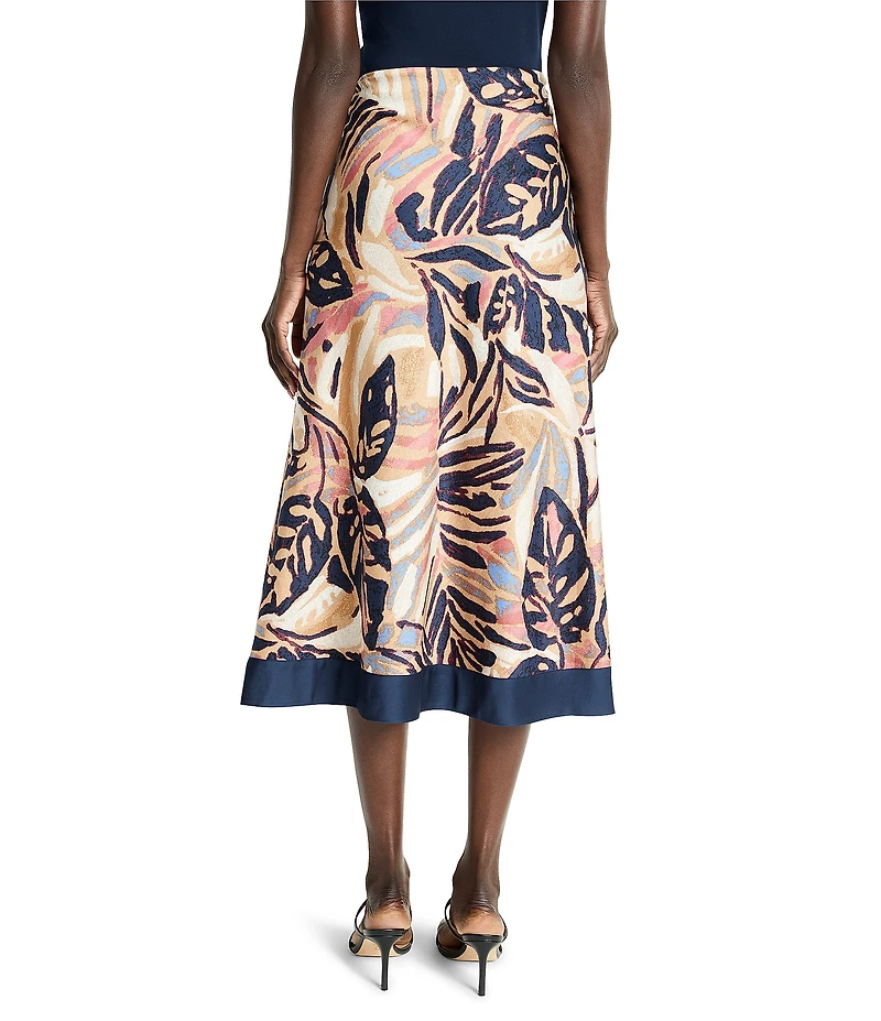 NIC + ZOE Terracotta Tropical Garden Print A-Line Midi Skirt