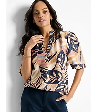 NIC + ZOE Terracotta Tropical Garden V-Neck Elbow Puff Sleeve Top