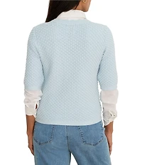 NIC + ZOE Textured Cotton-Blend Scalloped V-Neck Elbow Sleeve Sweater Tee