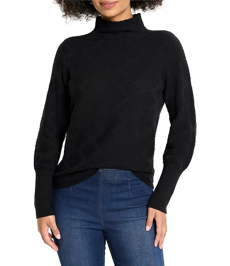 NIC + ZOE Textured Diamonds Knit Funnel Neck Long Sleeve Sweater