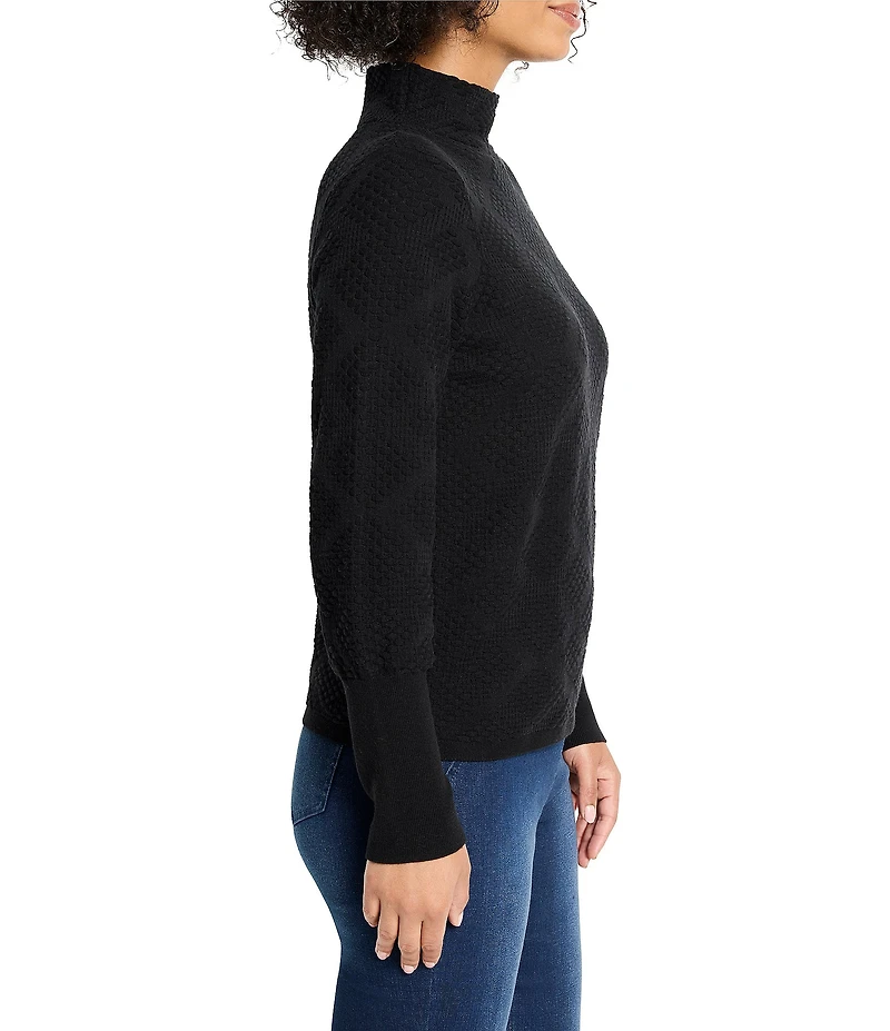 NIC + ZOE Textured Diamonds Knit Funnel Neck Long Sleeve Sweater