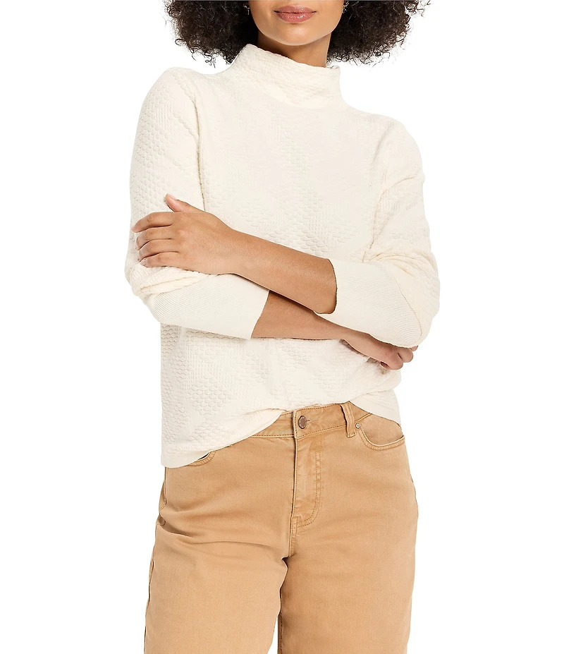 NIC + ZOE Textured Diamonds Knit Funnel Neck Long Sleeve Sweater