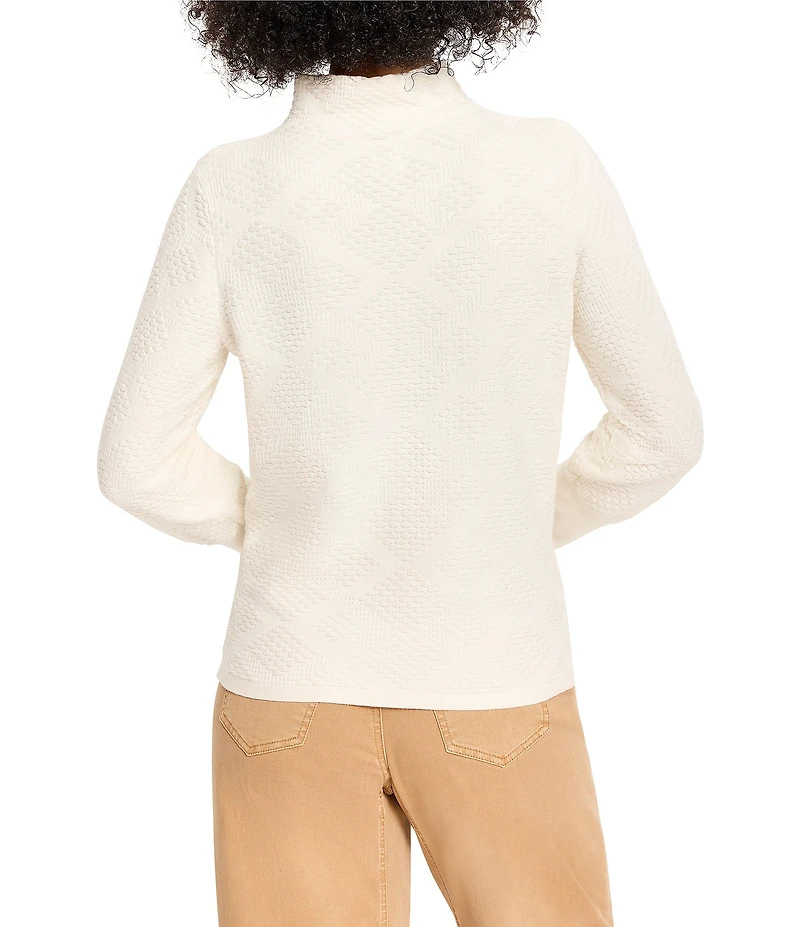 NIC + ZOE Textured Diamonds Knit Funnel Neck Long Sleeve Sweater
