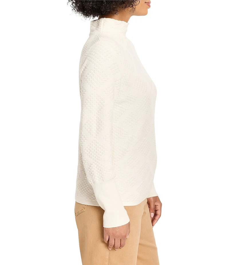 NIC + ZOE Textured Diamonds Knit Funnel Neck Long Sleeve Sweater