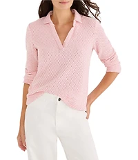 NIC + ZOE Textured Tuck Stitch Knit Split Collar Neckline Long Sleeve Polo Top