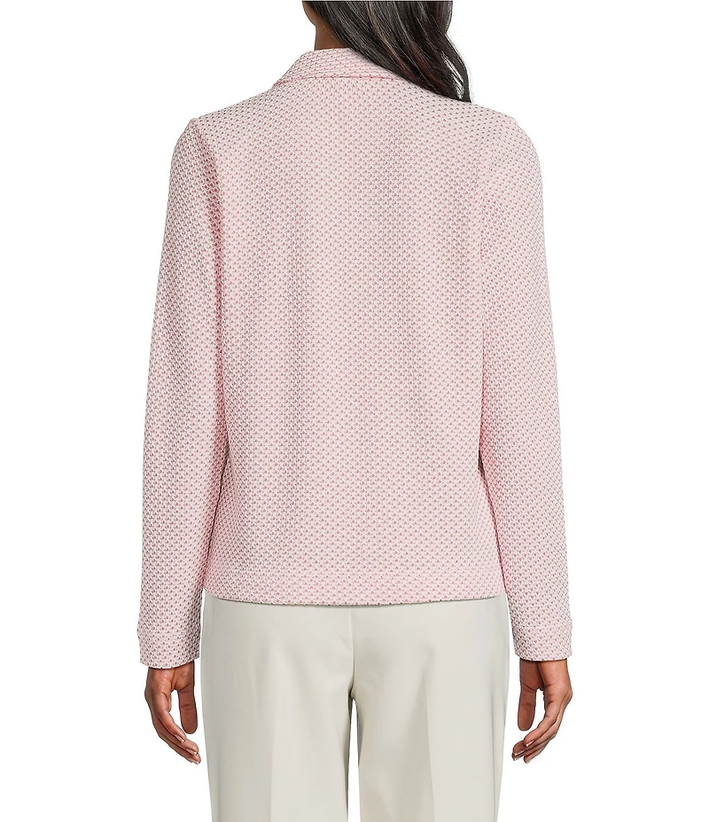 NIC + ZOE Textured Tuck Stitch Knit Split Collar Neckline Long Sleeve Polo Top