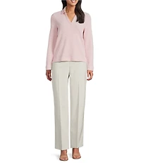 NIC + ZOE Textured Tuck Stitch Knit Split Collar Neckline Long Sleeve Polo Top