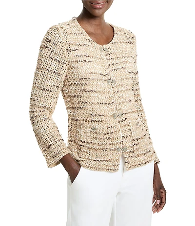NIC + ZOE Tonal Mix Knit Round Neck Bracelet Sleeve Hook Front Jacket