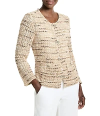 NIC + ZOE Tonal Mix Knit Round Neck Bracelet Sleeve Hook Front Jacket