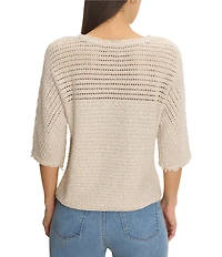 NIC + ZOE Tonal Textured Boat Neck 3/4 Dolman Sleeve Open-Knit Sweater