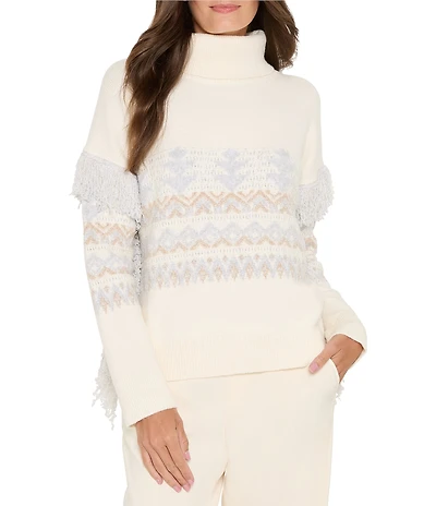 NIC + ZOE Trimmed Fringe Knit Turtleneck Long Sleeve Sweater