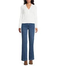 NIC + ZOE Trimmed Perfect Ribbed Knit V-Neck Long Sleeve Top