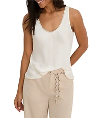 NIC + ZOE V-Neck Sleeveless Lace Trim Day Gloss Tank