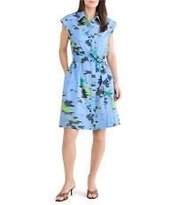 NIC + ZOE Water Lilies Camille Shirt Collar Cap Sleeve Dress