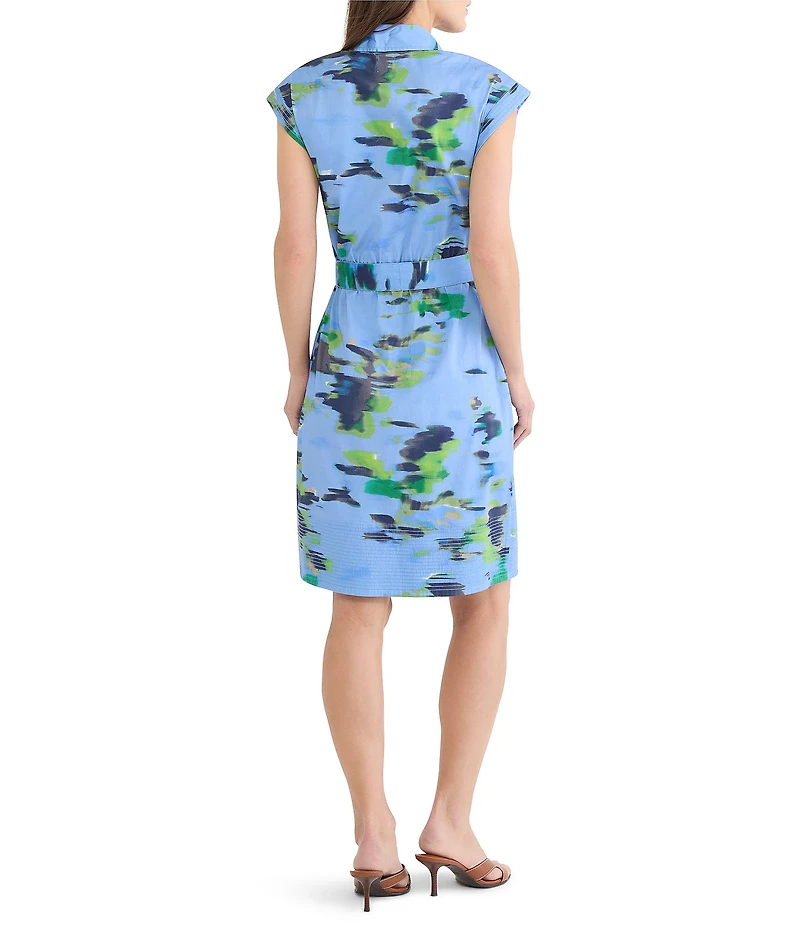 NIC + ZOE Water Lilies Camille Shirt Collar Cap Sleeve Dress