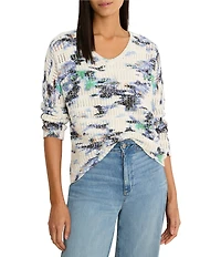 NIC + ZOE Water Lilies Pointelle Round Neck Long Sleeve Top